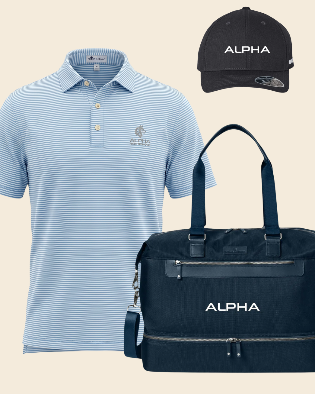 Father's Day gift bundle: polo shirts, baseball caps, weekend bags