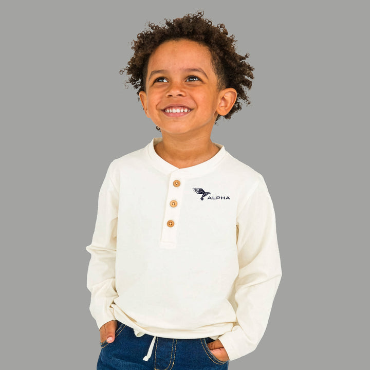 Boys Ivory Knit Long Sleeve Henley Tee
