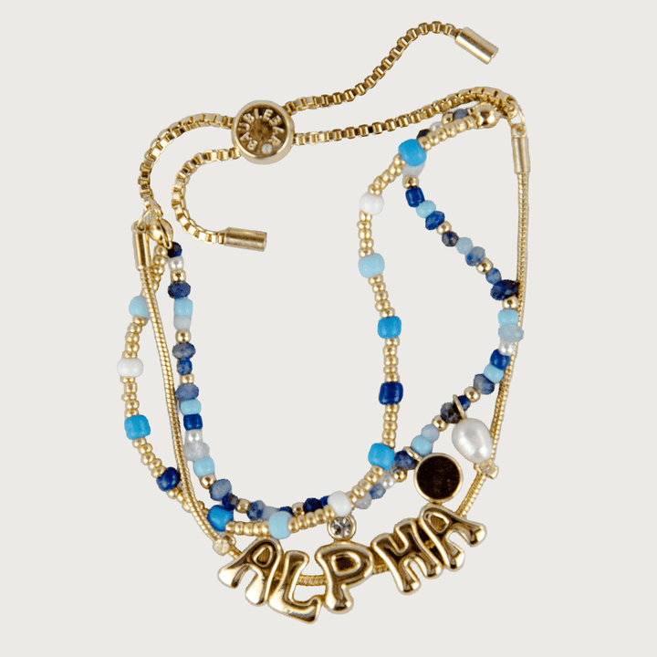 Semi-Precious Pull-Tied Tiered Bracelet + Alpha Name