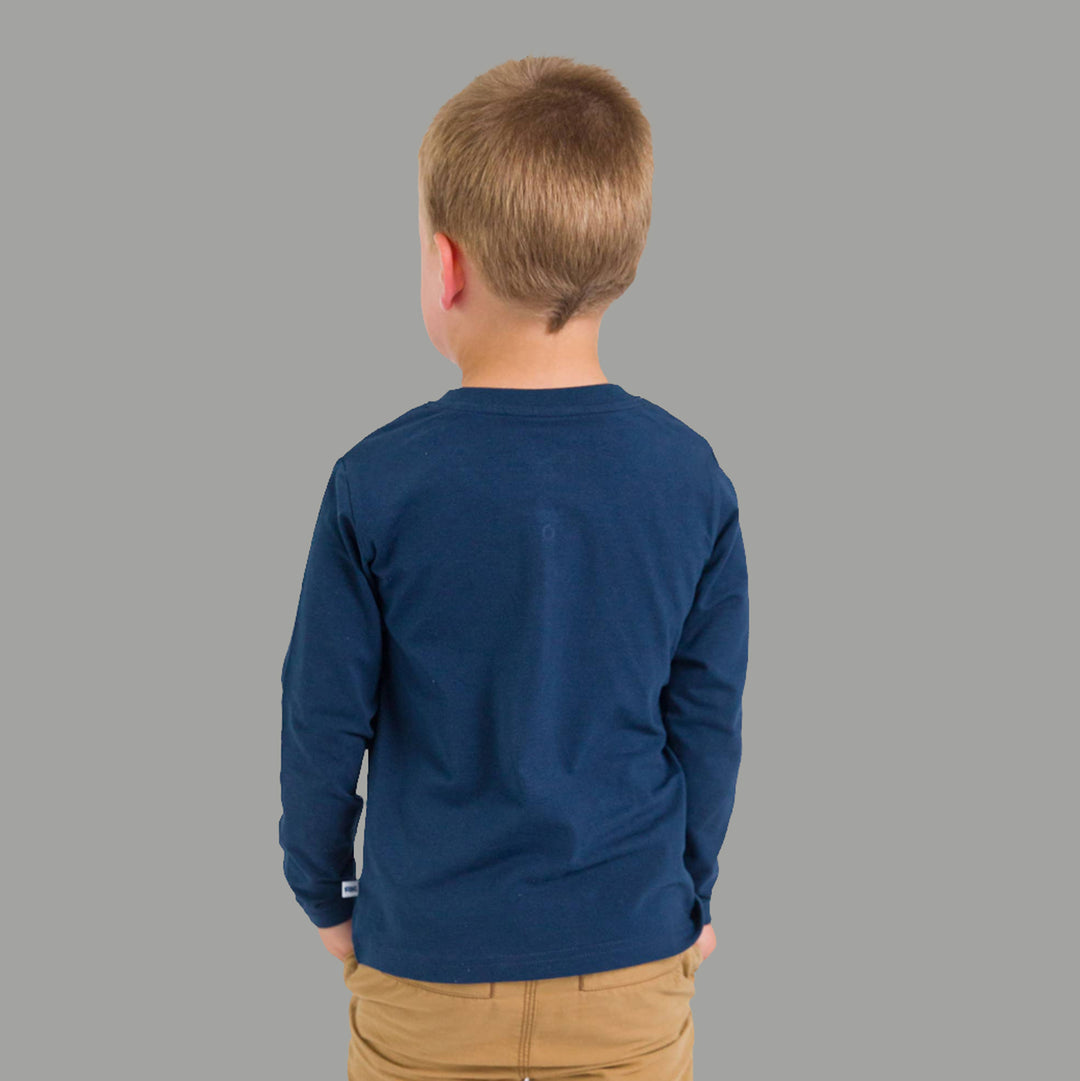 Boys Navy Knit Long Sleeve Henley Tee