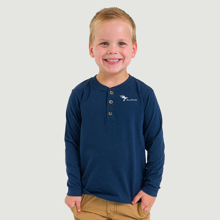 Boys Navy Knit Long Sleeve Henley Tee