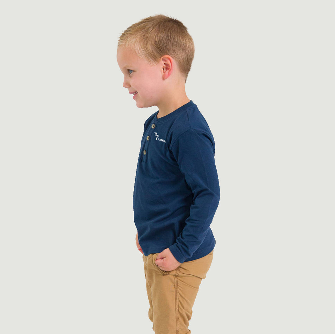 Boys Navy Knit Long Sleeve Henley Tee