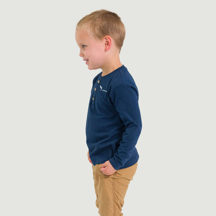 Boys Navy Knit Long Sleeve Henley Tee