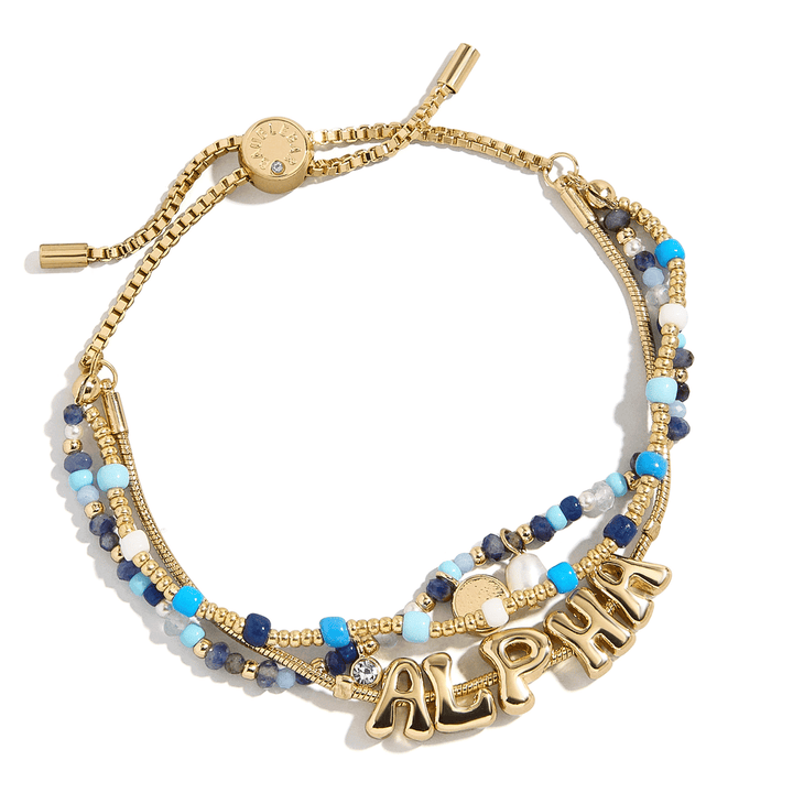 Semi-Precious Pull-Tied Tiered Bracelet + Alpha Name