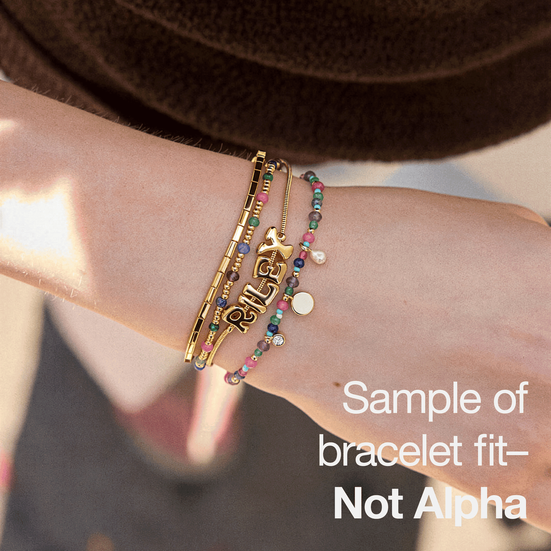 Semi-Precious Pull-Tied Tiered Bracelet + Alpha Name