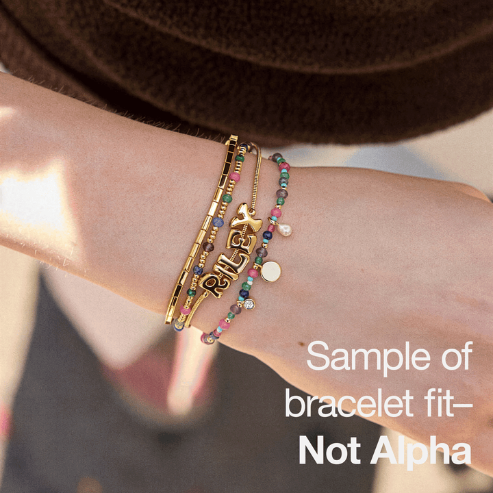 Semi-Precious Pull-Tied Tiered Bracelet + Alpha Name